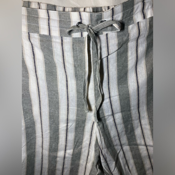 NWT Per Se Sage Green and Cream Striped Linen Drawstring Shorts - Picture 4 of 15